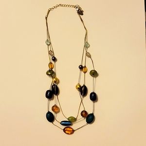 Lia Sophia gold tone necklace with multicolored beads on 3 strands